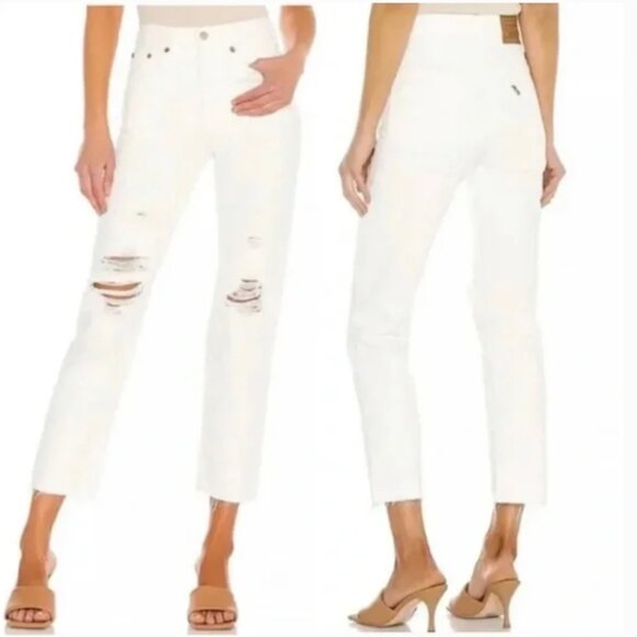 Levi's Women's 501 CT Button Fly White Distressed Straight Leg Jeans Size 28 - Picture 1 of 8